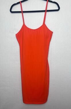New Look Orange Bodycon Spaghetti Strap Dress Juniors Size XL Padded Bra